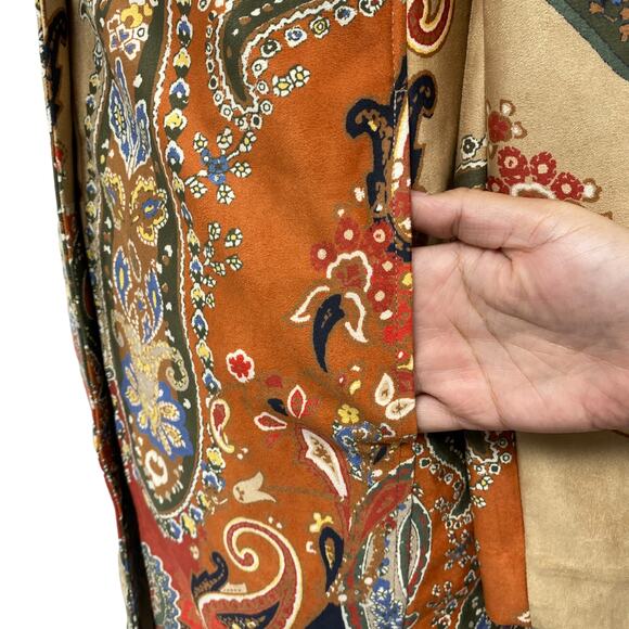 Chicos Womens Size 00 Topper Paisley Print Faux Suede Rattan Coat - Picture 4 of 9